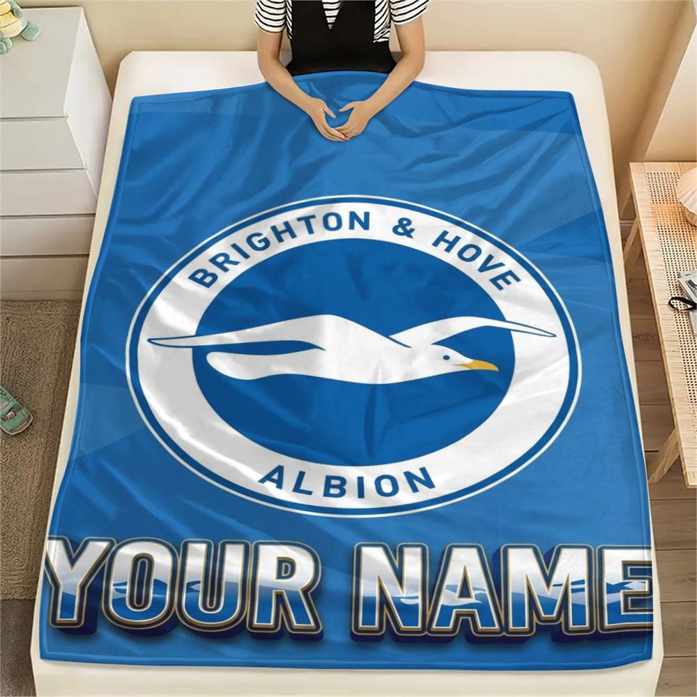 1PC Custom Name Brighton&Hove Albion Patterned Flannel Blanket Suitable For All Seasons for Home Decor Warmth and Comfort Gifts Holiday Present