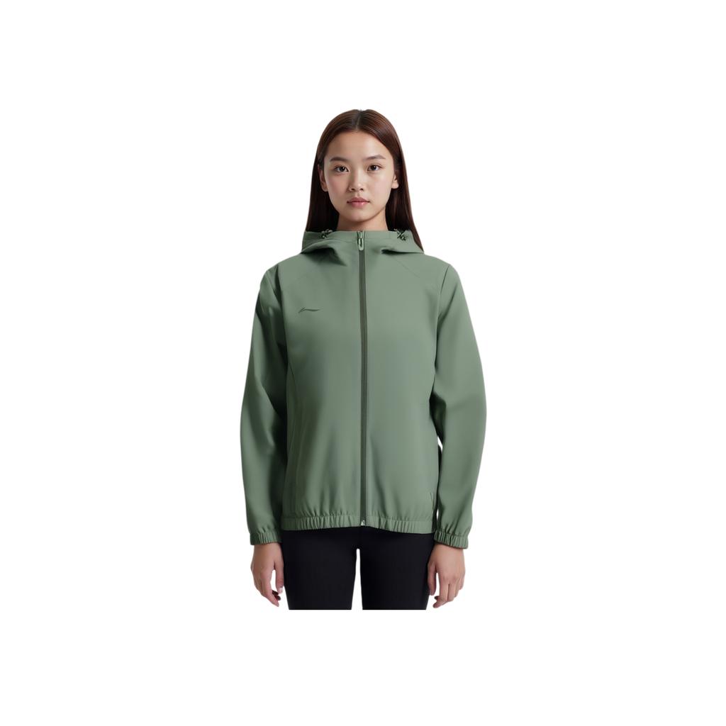 Li Ning Sports Lifestyle Series Solid Color Zip-Up Hooded Windbreaker Women Outerwear Gray-Green AFDU626-7