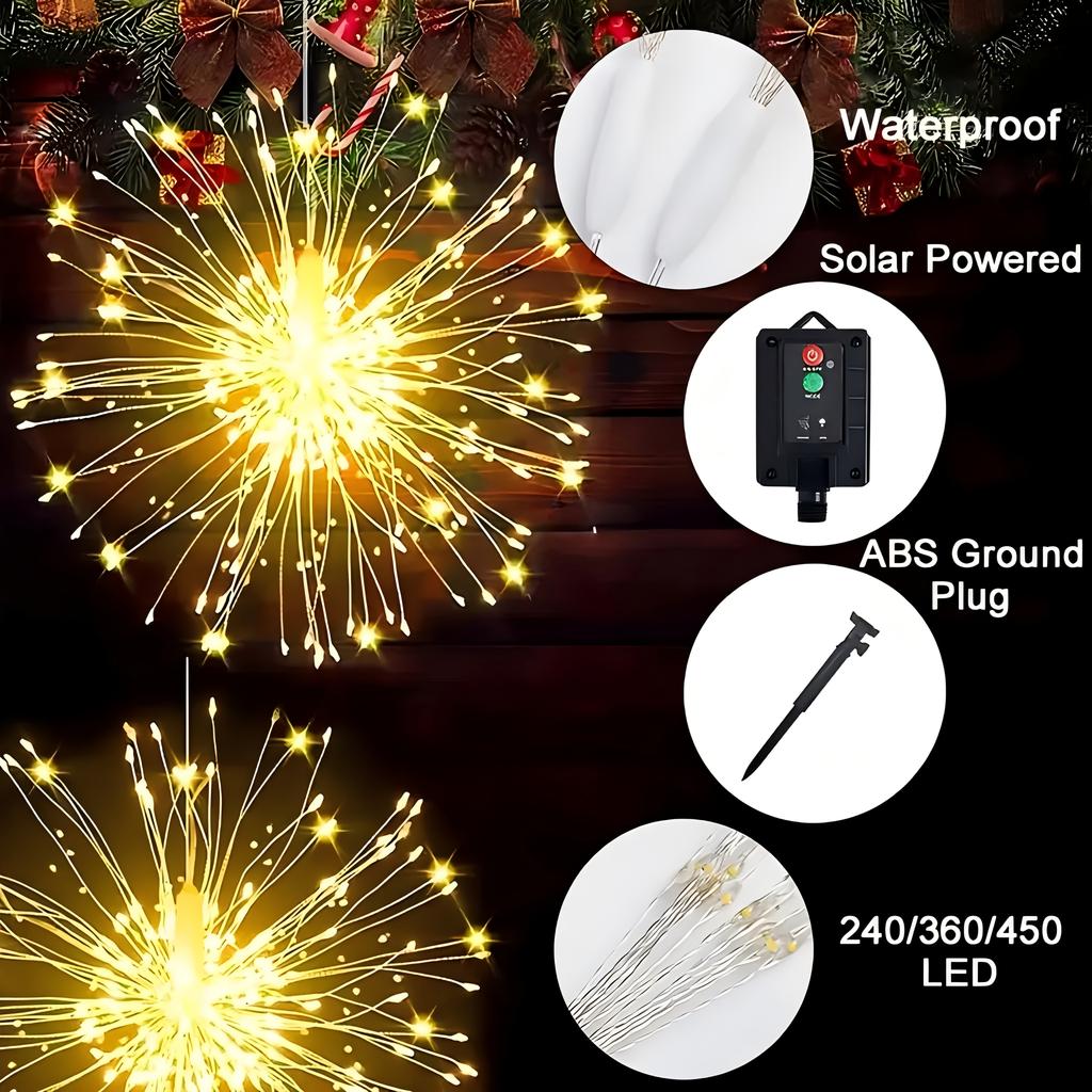 4/5pcs of Solar-Powered Outdoor Firework Lights, Featuring 240/360/450 LED Sparkling Starburst Sphere Designs, Available in Warm White, Multicolor