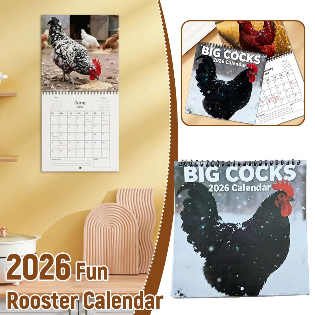 1/3/5Pcs 2026 Fun Rooster Calendar Chicken Illustration Wall Calendar For Home Decor Office Planning Accessory