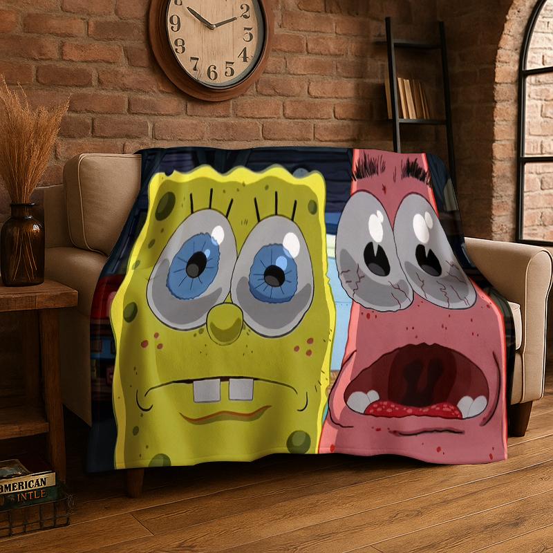Coperta di Flanella Cartone Animato S-SpongeBob Patrick Stella Morbida Calda Plaid per Camera da Letto Soggiorno Letto Viaggio Campeggio Picnic Bambino