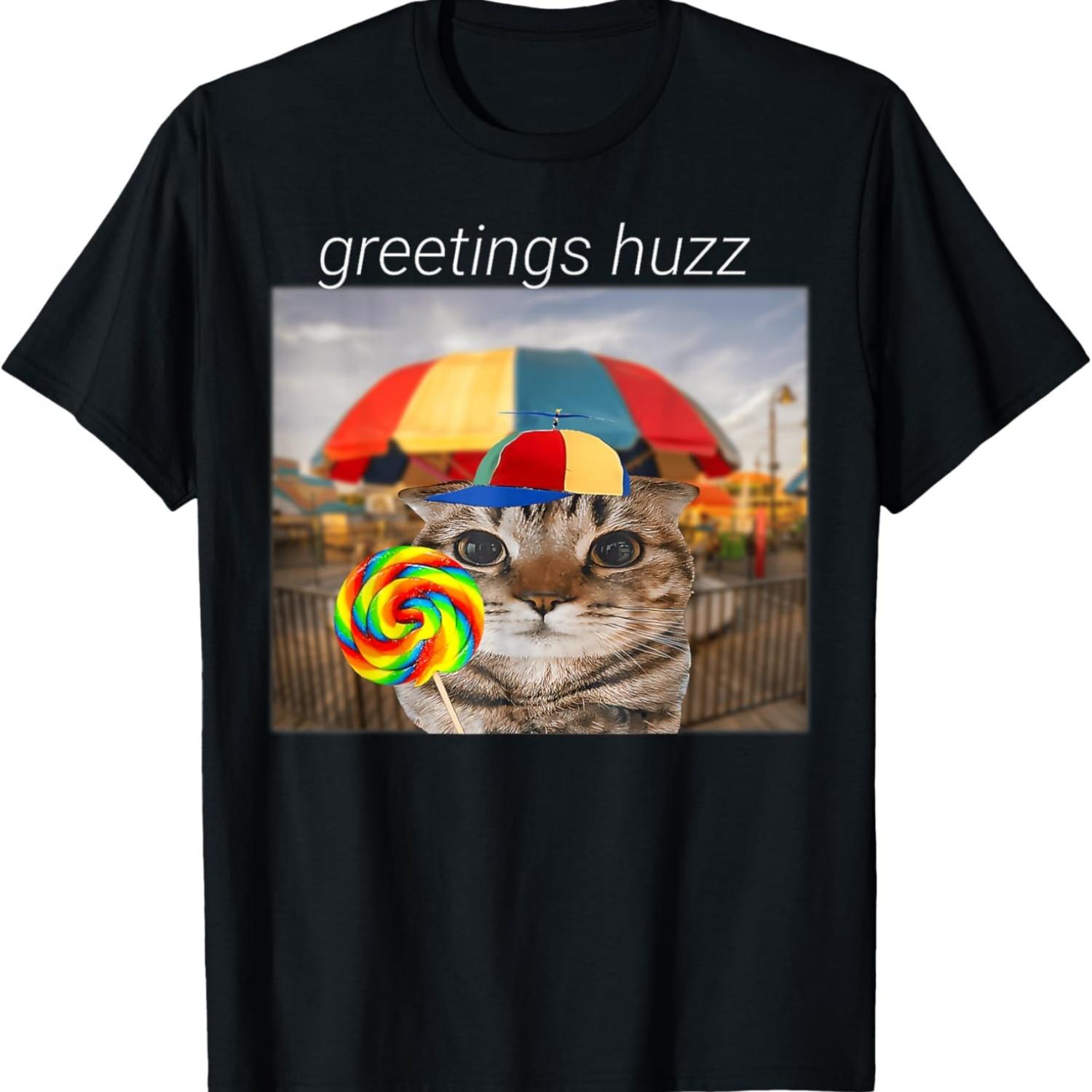Greetings Huzz Meme Funny Cat Lollipop Men Women T-Shirt S чёрный