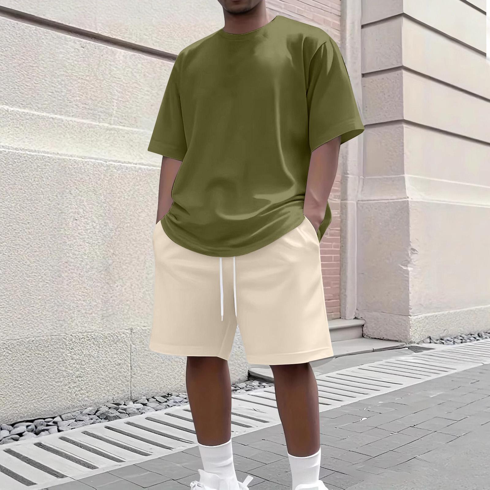 

Mens Vacation Outfits Casual T Shirt and Shorts Set Mens Summer Outfits Two Piece Mens Cruise Outfits for Men Short Sets for Men L армия зеленый