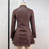 Women's Slim Long Sleeve Pleated Zip Casual Dresses