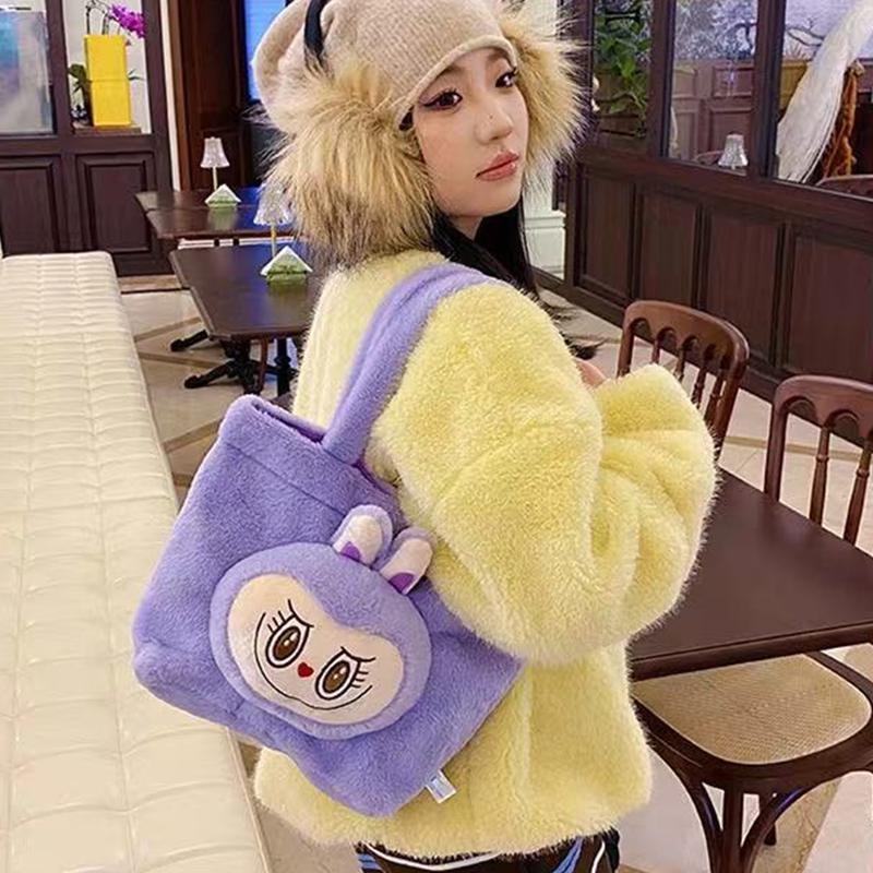 Shoulder Bag Cartoon Large Capacity Handbag Labubu Plush Toy Bag Student Crossbody Bags Outdoor Travel
