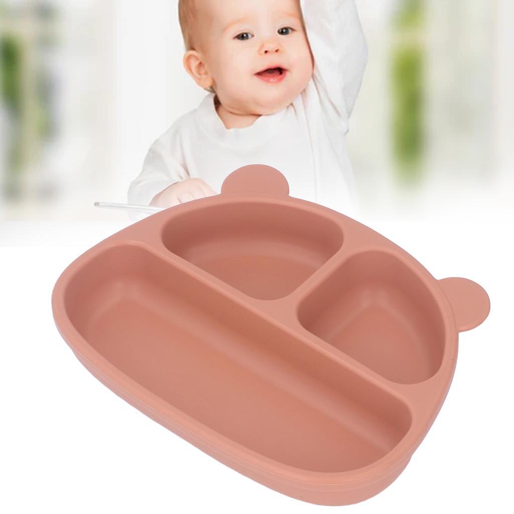 Toddler Soft Silicone Plate Home Dining Room Cute Cartoon Bear Shaped Baby Suction Plate for Snacks Fruit Orange Single Plate