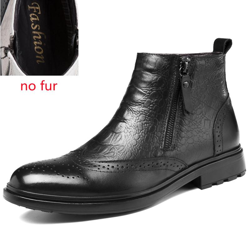 Genuine Leather Boots Men Zips High Top Warm Men's Short Boots Bota Masculinas De Couro Bottines Bottes Hommes En Cuir