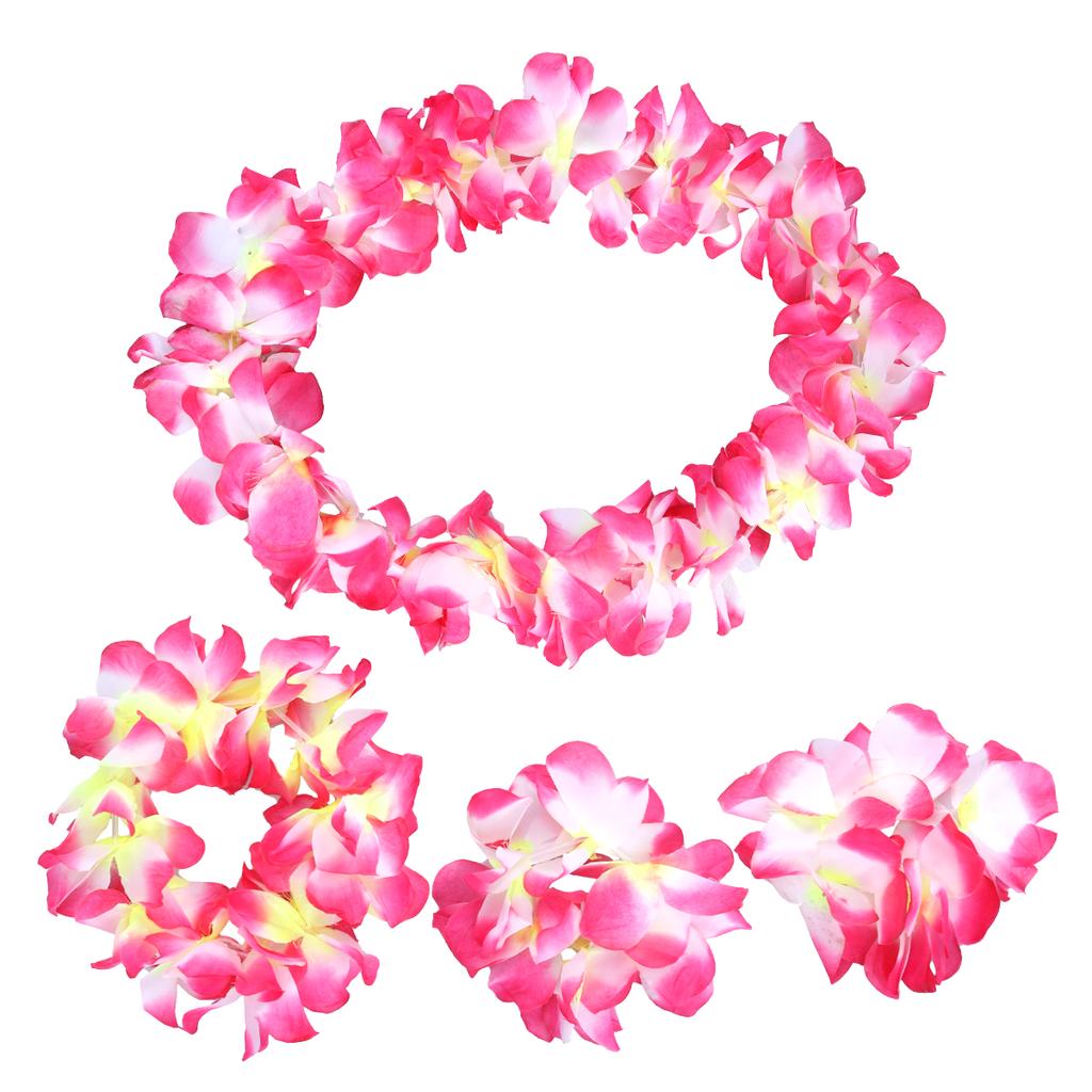 4Pcs Hawaiian Flower Wreath Set Natural Color Floral Garland Headband Necklace Bracelets for Luau Travel Party