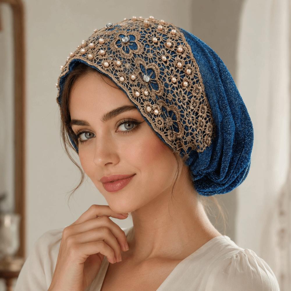 Lace Trim Women's Lace Turban Cap Embroidery Bonnet Head Wraps Islamic Turban Hat Women