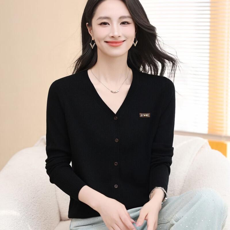 Hengyuanxiang Women's V-Neck Wool Knit Cardigan