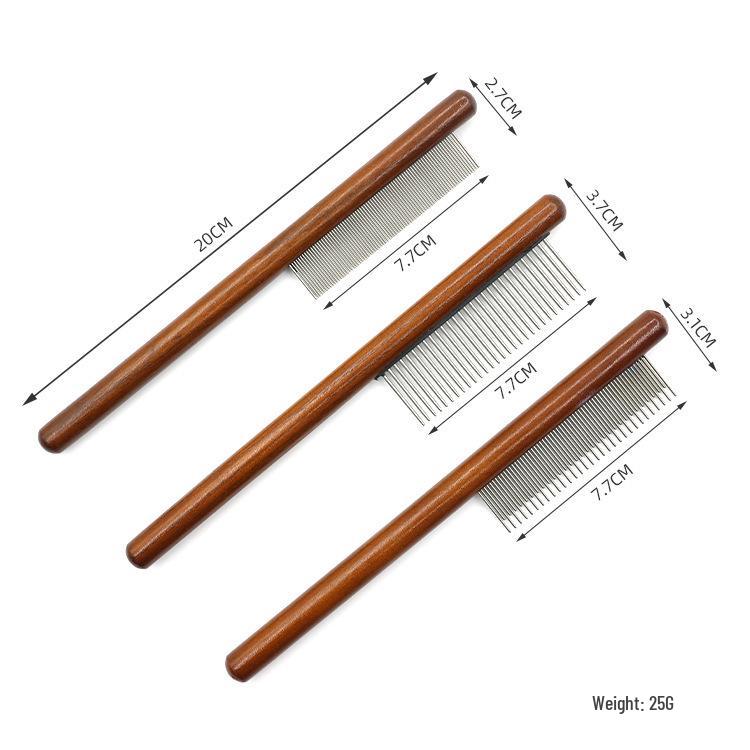 Pet Grooming Fine-Toothed Solid Wood Comb for Cats & Dogs - Remove Loose Hair & Fleas