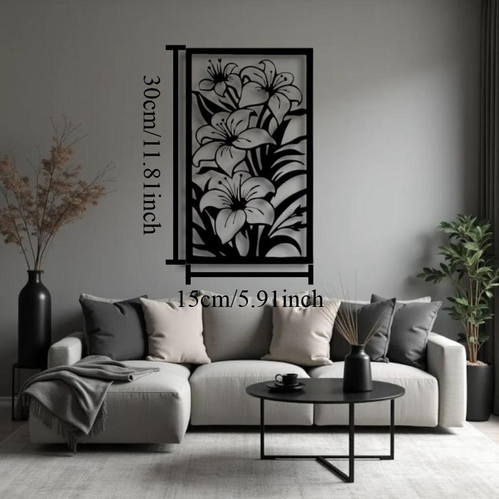 Современное металлическое настенное искусство Лилия Панель Ботанический Цветочный Стальной Декор 12in чёрный