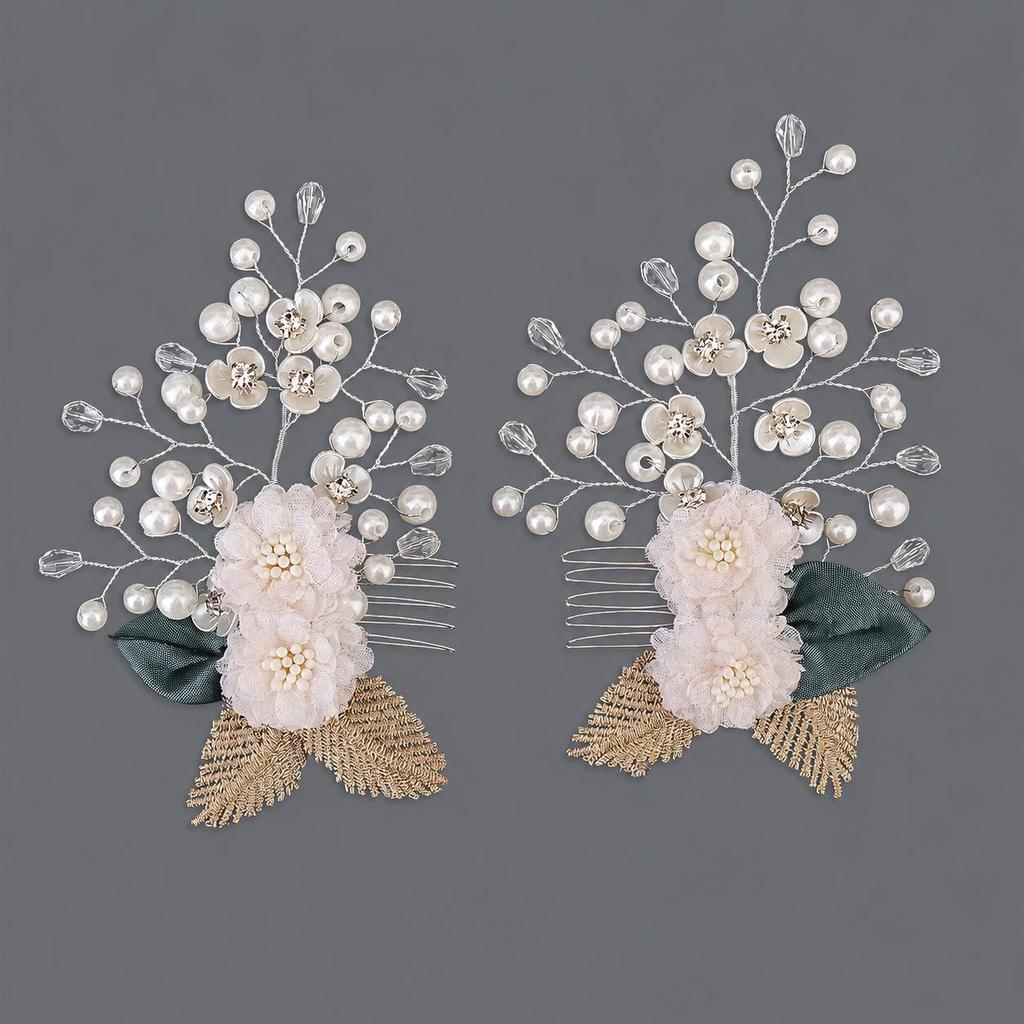 Handmade Flower Hair Clip with Alloy, Pearl and Drip Oil - Bridal Wedding Headwear Accessory