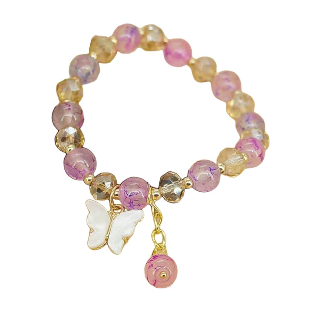 Fashionable Butterfly Crystal Beaded Bracelet for Women and Girls Imitation Jades Bead Handchain Bohemian Charm Jewelry