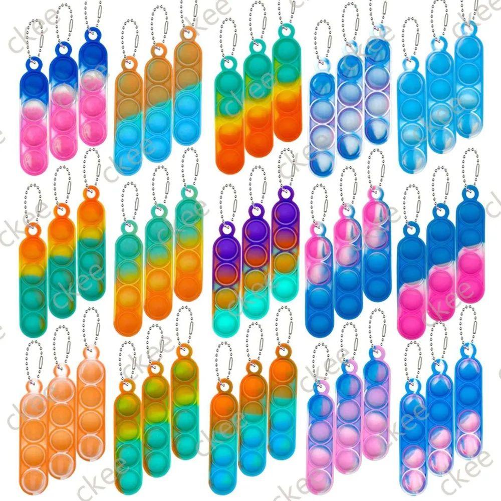 

30pc Mini Silicone Oval Keychain Fidget Toy Set Bubble Popper Stress Relief Sensory Keyring Accessories for Kids and Adults One Size