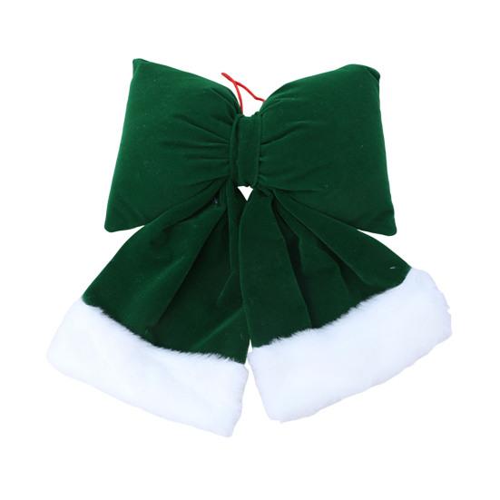 Velvet Christmas Bow Large Plush Stuffed Christmas Tree Hanging Bow with Fluffy White Fur Trim for Holiday Tree Fireplace Party Decoration