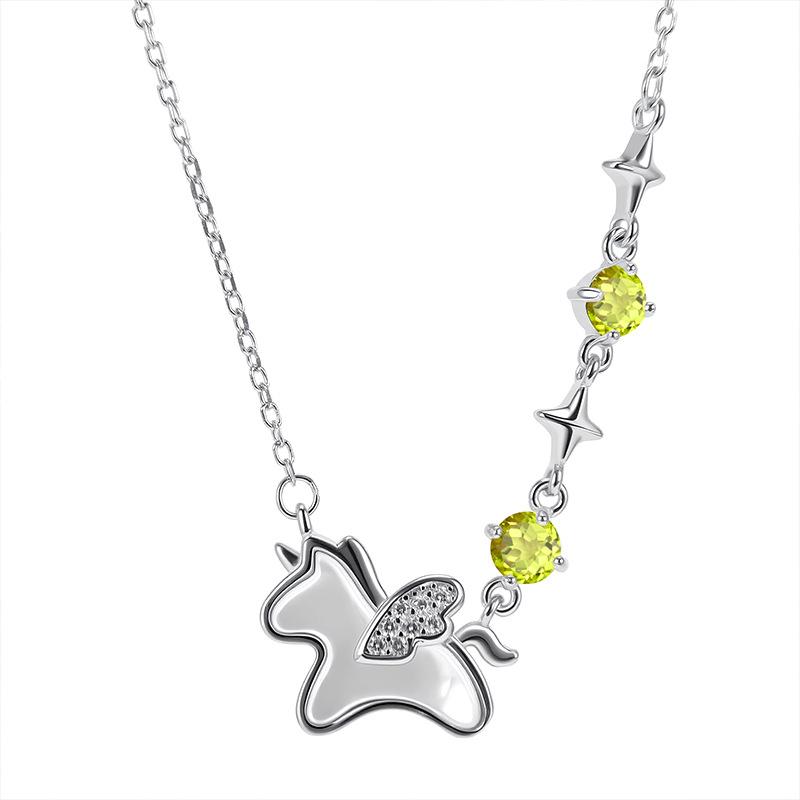 Original natural crystal stone star wish unicorn s925 silver necklace female white fritillary pony pendant gift female