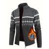Men's Zip Up Turtleneck Knit Cardigan Nordic Pattern Warm Casual Sweater Jacket