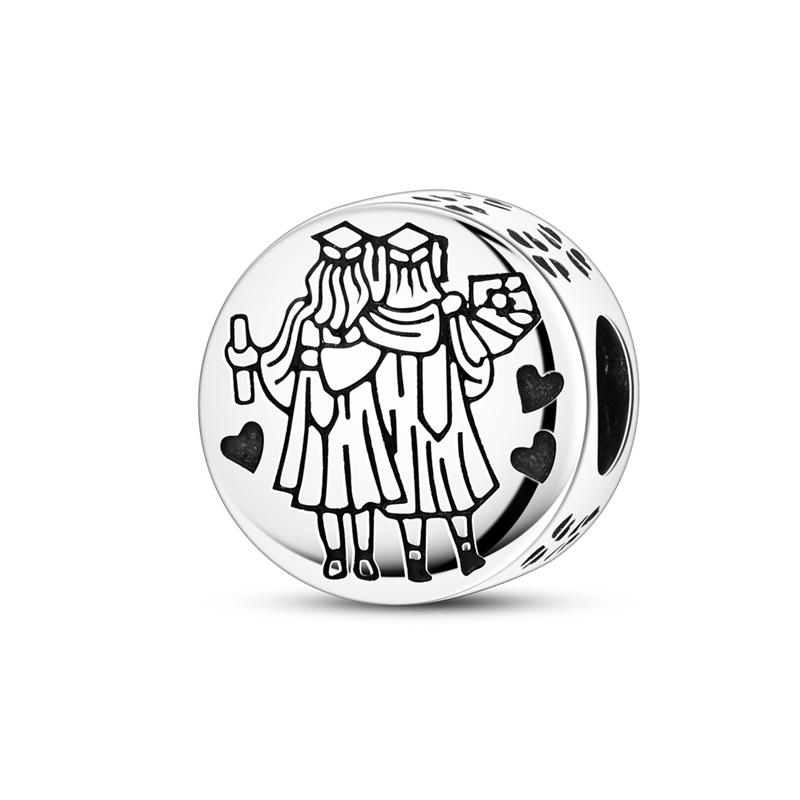 Charms 925 Silver Happy Graduation Series Bachelor's Cap Floral Charm Beaded Pendant Fit Bracelet Necklace Jewelry Gift