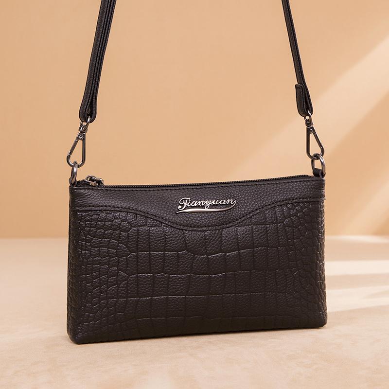New 100% cowhide Solid Classic Purses and Handbags Women Wide Strap Crossbody Bag Ladies Luxury Daily Use Zipper Shoulder Bags