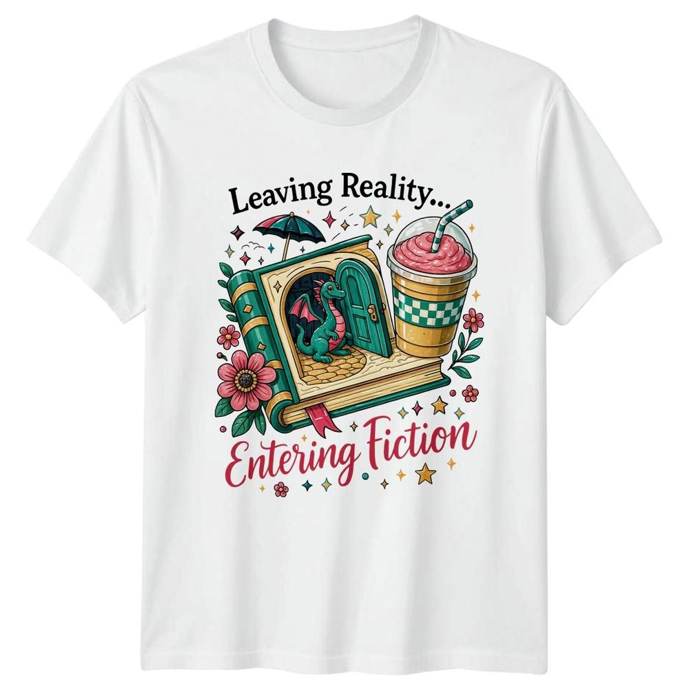 Leaving Reality Entering Fiction Reading Fantasy Books Graphic Tee Unisex TShirt S