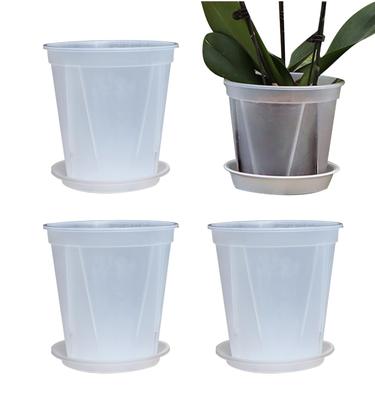 NYANDELMO ND-0013-R04-06 No. 6 Plastic Planter, Clear, with Bottom Plate, for Houseplants and Home Gardens, 4-Piece Set