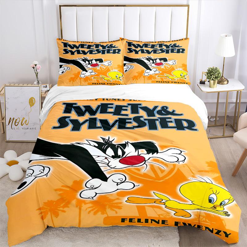 3pcs bedding set Tweety Sylvester Looney Tunes Includes 1 Comforter + 2 Pillowcases, Without Pillow Inserts, Soft Comfortable,a0909156