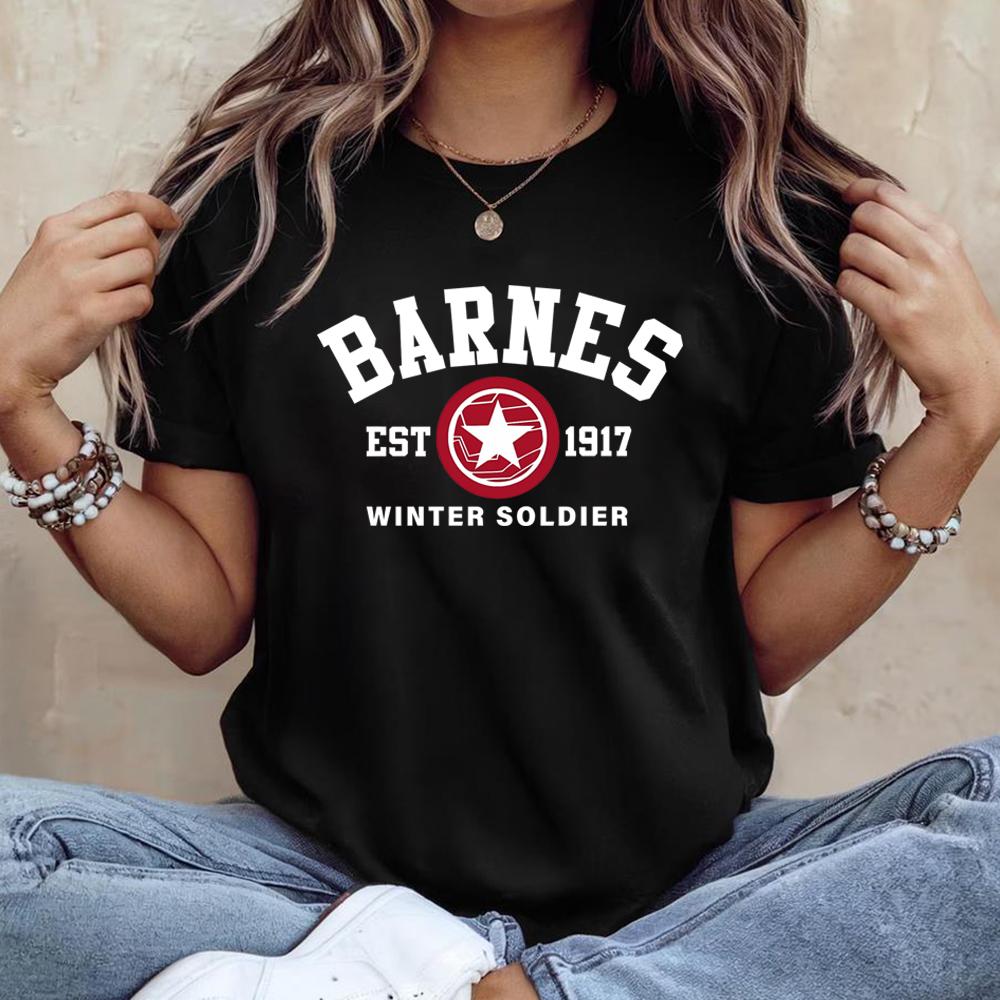 Футболка Bucky Barnes Футболка Barnes Est 1917 Футболка Winter Soldier Футболка унисекс с короткими рукавами Футболки с ретро-графикой Подарки для фанатов S чёрный