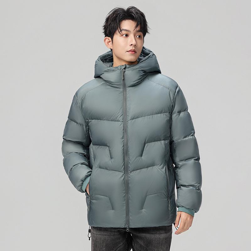 Men's Trendy Fluorescent Green Hooded Down Jacket - Casual Mountaineering Sports Outerwear