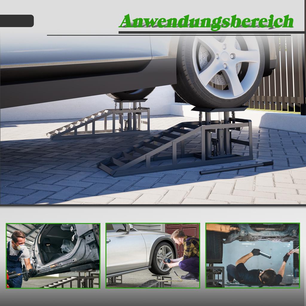 2 Pieces Car Drive-On Ramp Height-Adjustable Ramp Jack, Loading Ramp Set Lifting Platform (Grey)