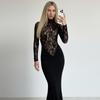2026 Spring European & American Semi-High Neck Lace Slim Fit Dress