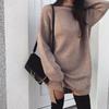 New European and American Leisure Oversized Knit High Collar Pleated Dress for Women