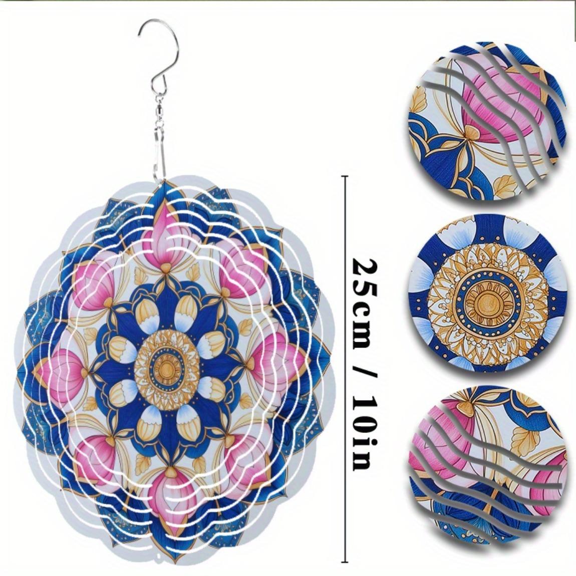 

Металлический вращающийся на 360 градусов колокольчик с дизайном мандалы лотоса в синих, розовых и золотых тонах, успокаивающий декор для сада на открытом воздухе для патио 01A