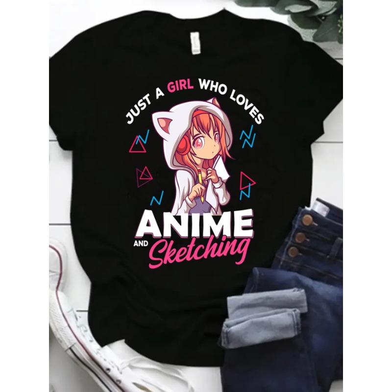 Animation printed round neck T-shirt, spring and summer casual short-sleeved T-shirt, women s clothing S