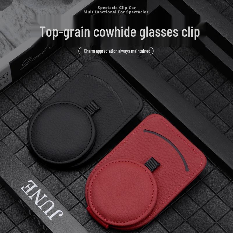 Multifunctional Leather Car Visor Clip: Sunglasses Holder & Card Storage