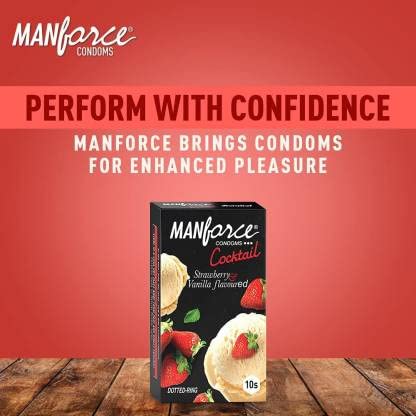 MANFORCE Cocktail Condoms with Dotted-Rings Strawberry & Vanilla Flavoured- 10 Pieces & Chocolate flavor condom - 10 Pieces Condom (Set of 2 20 S