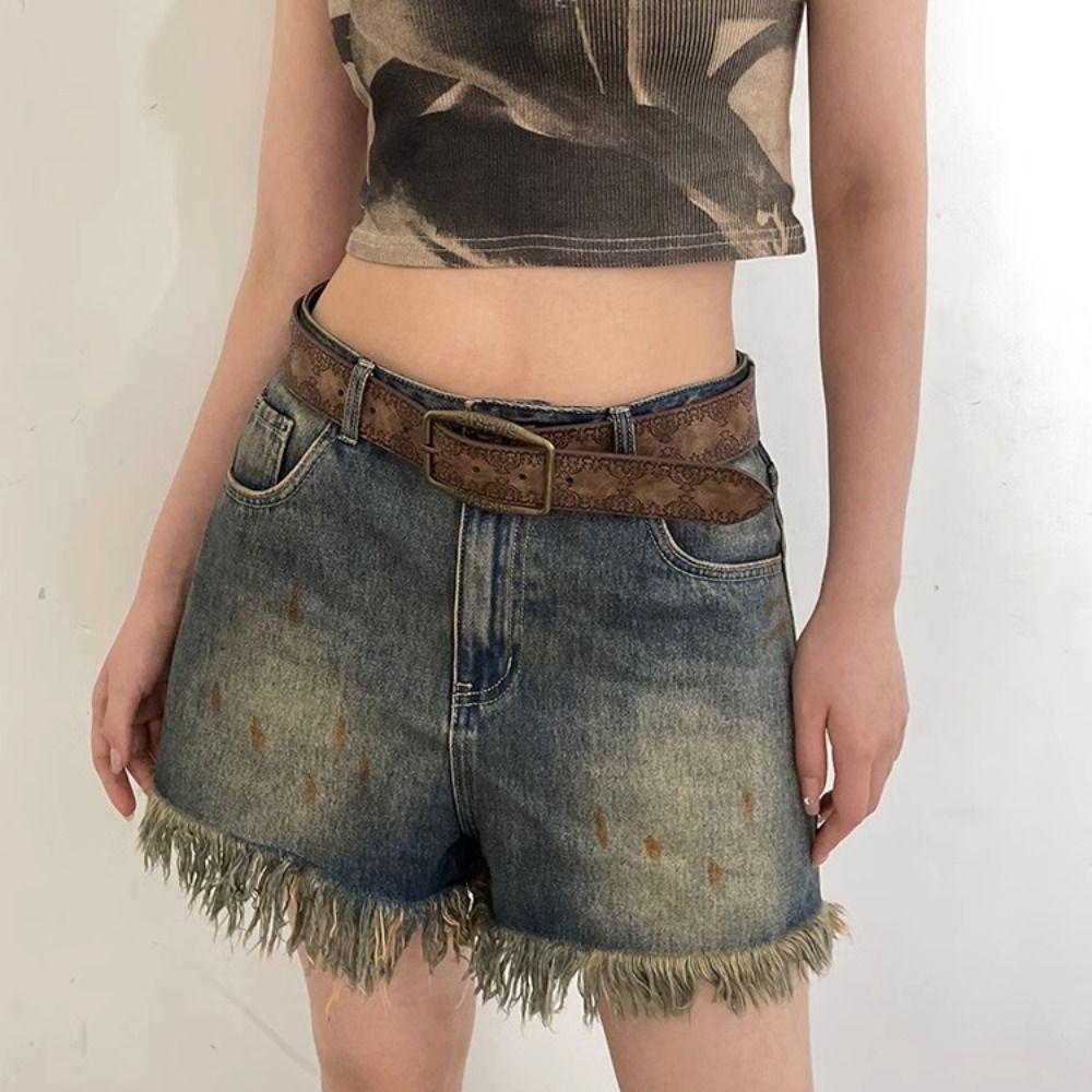 

Flower Retro PU Leather Belt Metal Buckle Trouser Decoration Trouser Decoration коричневий