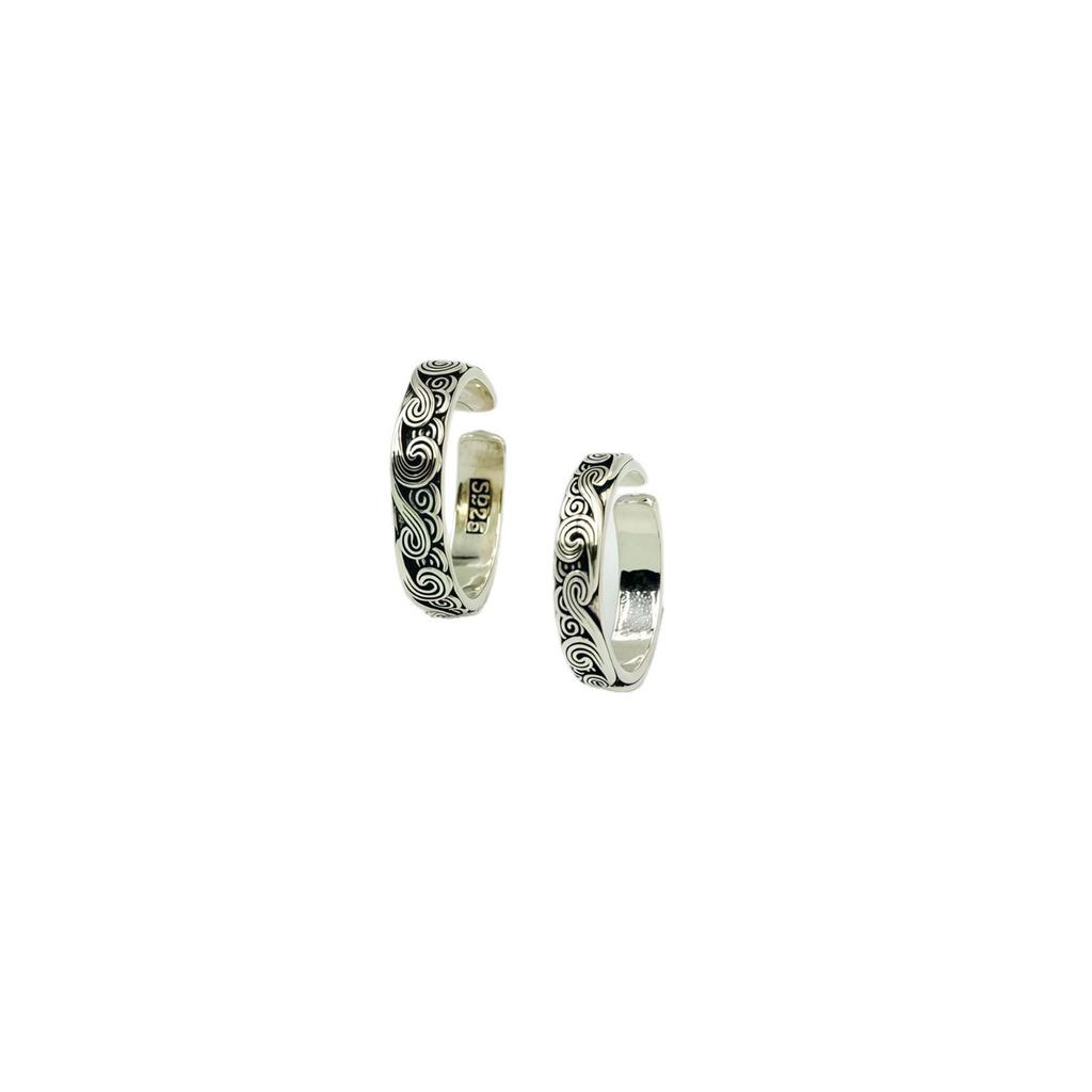 Ethnic Retro Cloud Adjustable Ring - Thai Silver, Aged Design, Niche Couples' Style