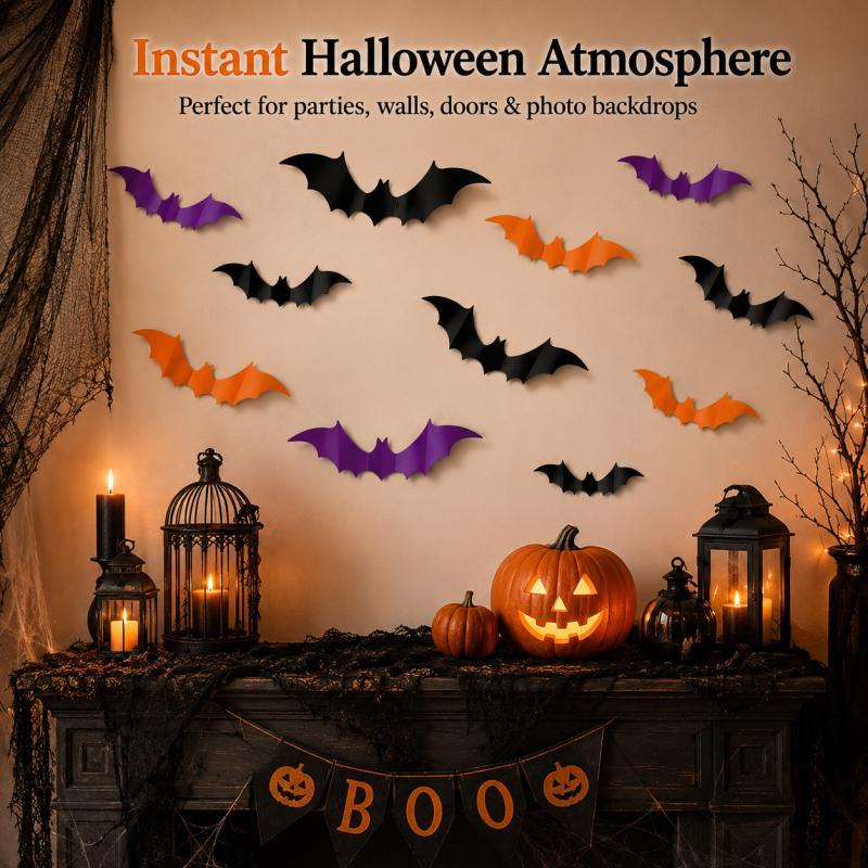 Xiaomi 12PCS Halloween 3D Bat Wall Stickers PVC Bat Decals for Party Home Wall Door Window Decor