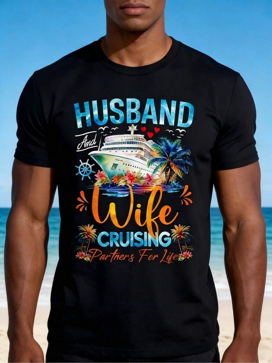 Plus Size Matching Couple Shirt Husband Wife Cruising 2025 Tee Cruise T-Shirt Suitable For Men Women S разноцветный