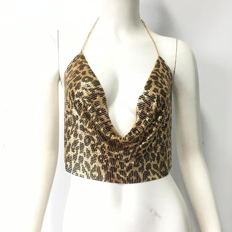 Sexy Irregular Vest Spring Women's Metal Rhinestone Tops Sexy Asymmetrical Vest Chain Sling
