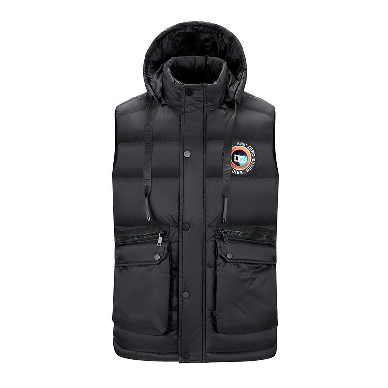 

Мужской пуховый хлопковый жилет большого размера, со съемным капюшоном, утолщенный, многокарманный, зимняя куртка, универсальный M чёрный