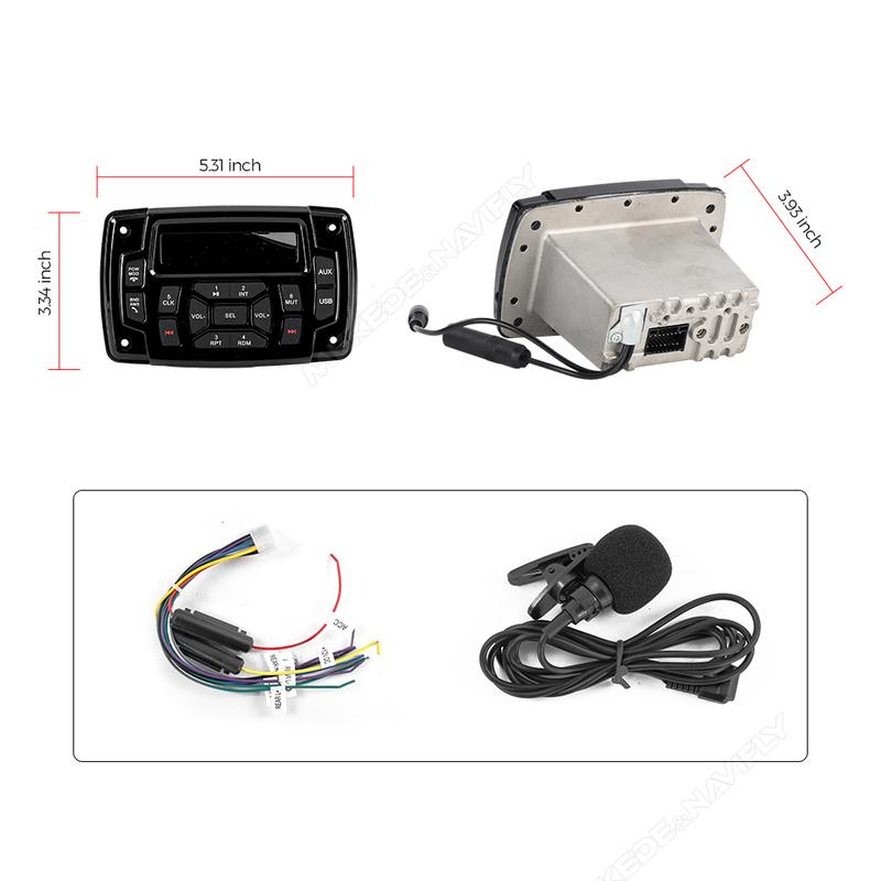 Marine Stereo Boat Radio FM AM Digital Media Audio IP66 Waterproof MP3 Player for Yacht Gauge ATV UTV Cart 4*50W Wireless BT5.0