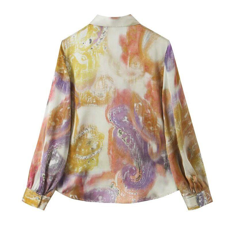 Fashion Style 2024 Spring New Women's Clothing Temperament Wild Blended Print Satin Shirt 2784140 330