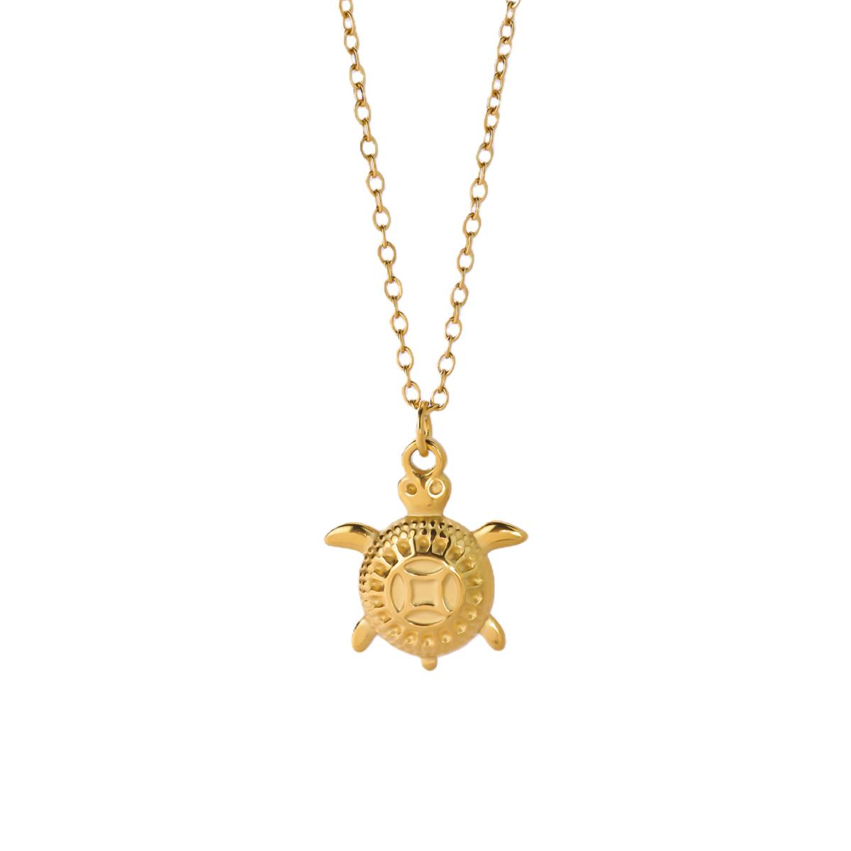 Minimalistische Schildkröten-Anhänger-Halsketten für Damen Goldfarbe Edelstahl-Schildkrötenhalskette Langlebiger Hypoallergener Schmuck 45cm beige
