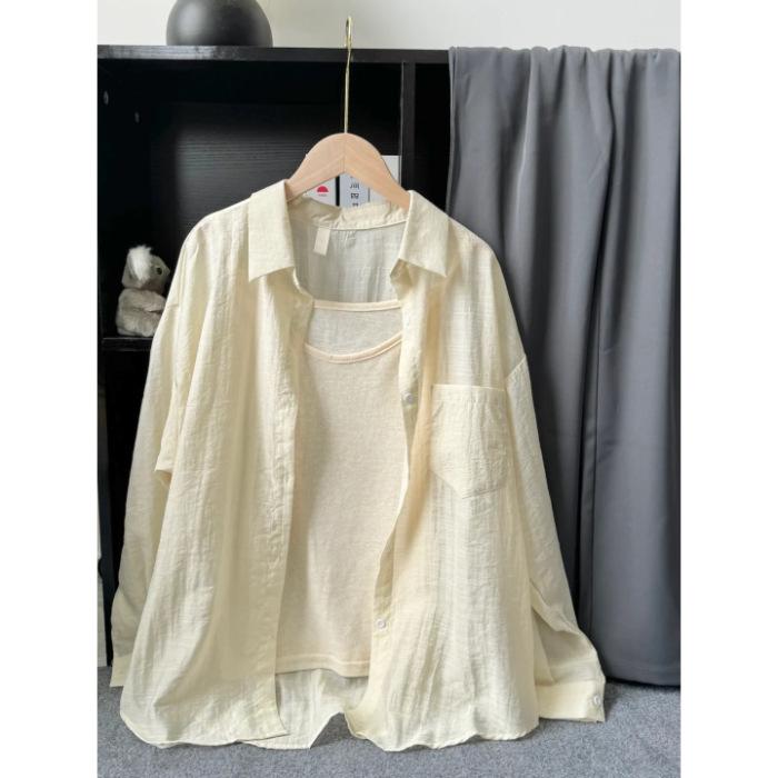 

Women s French Blue Long Sleeve Sunscreen Blouse - Summer Loose Fit Small абрикосовый