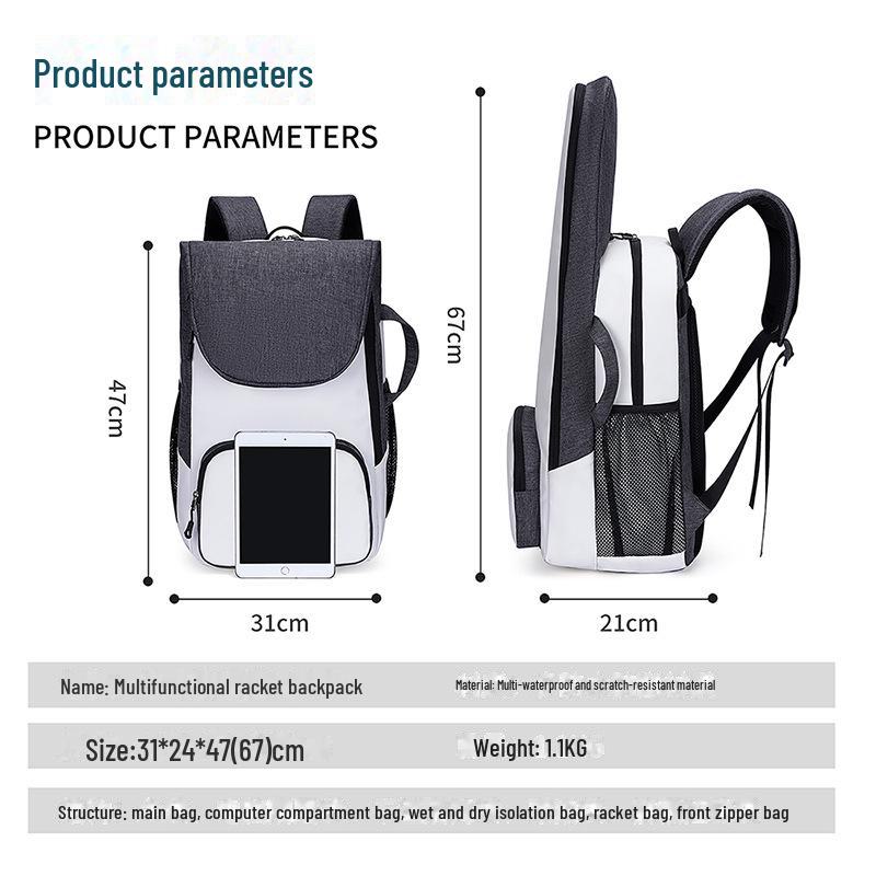 Wielofunkcyjny plecak sportowy i fitnessowy z przegrodą na buty, spersonalizowanym logo i oddzieleniem rzeczy suchych od mokrych. Idealny do gry w tenisa i badmintona.