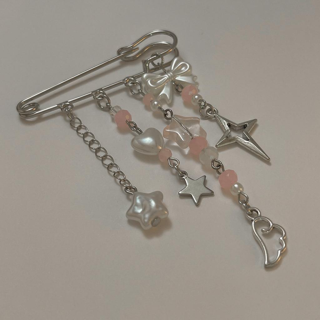 Accessoires, einfache Liebe Perlenstern Fransenbrosche, vielseitig, frisch, süß und cool Schleifenkleidung