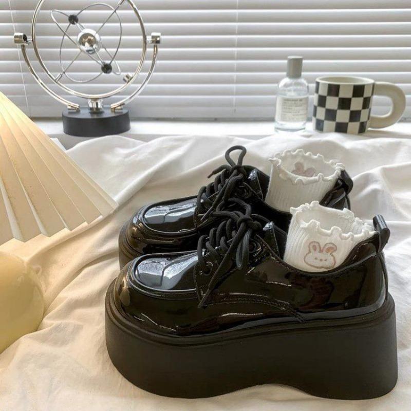 Schwarze College-Stil Plateau kleine Lederschuhe für Damen Herbst neue dicke Absatz Mary Jane Schuhe für Damen