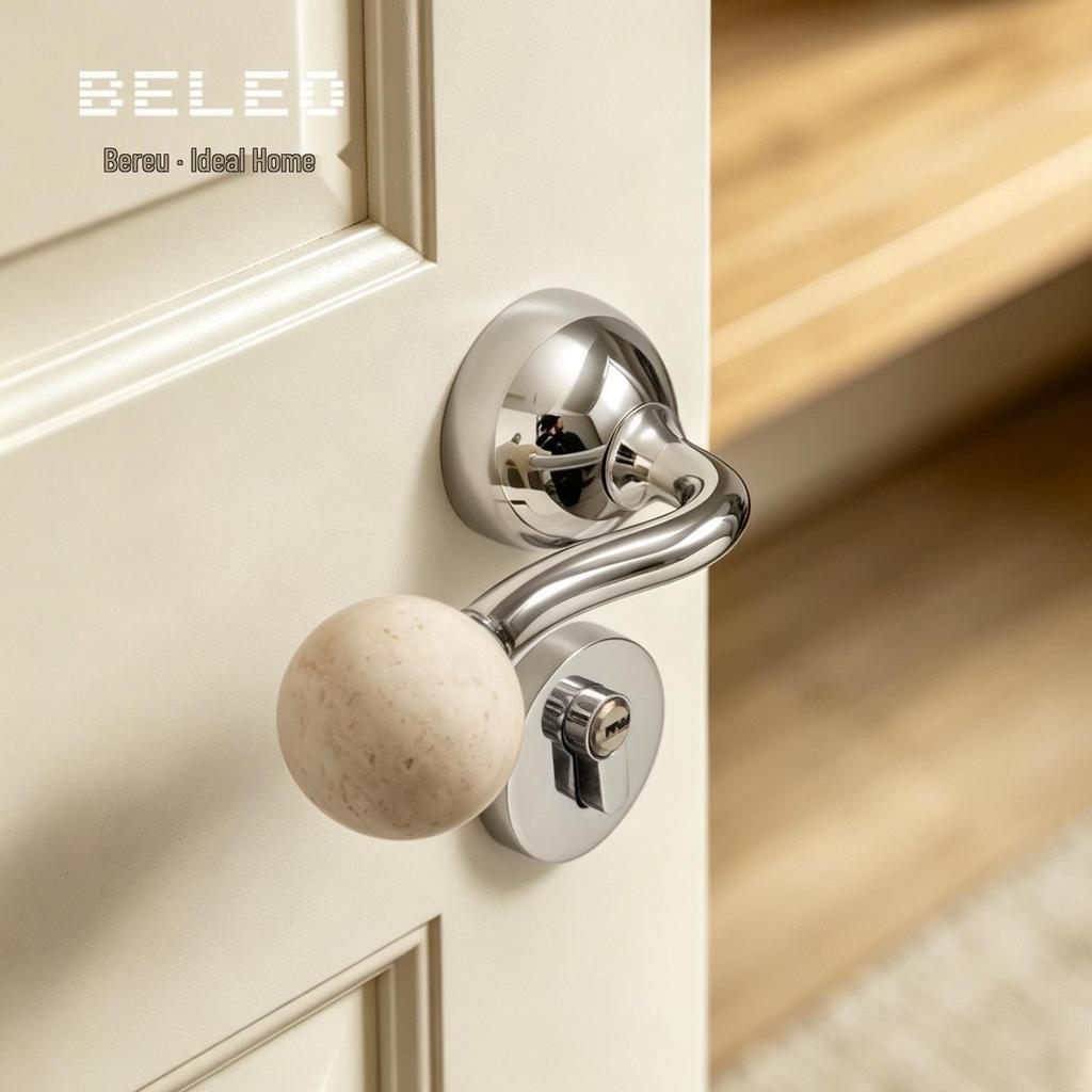 Bureau White Travertine Magnetic Silent Door Handle for Modern Luxury Bedrooms